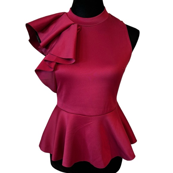 Side Ruffle Stretch Peplum Top - Picture 4 of 16